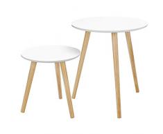 SONGMICS Beistelltisch-Set rund, 2 Moderne Sofatische, minimalistisch, skandinavischer Stil, Couchtische mit Beinen aus Massivholz, Tischkombination fürs Wohnzimmer, Balkon, Kiefernholz LET07WN