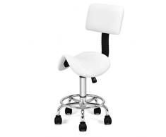 DREAMADE Sattelhocker Höhenverstellbar, Kosmetikhocker Rollhocker mit Lehne, Arbeitshocker Praxishocker Stabil und Drehbar für Büro Zuhause Frisiersalon Massagesalon (Weiß)
