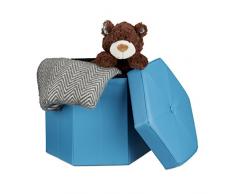 Relaxdays Faltbarer Sitzhocker sechseckig mit Stauraum und Deckel zum Abnehmen HBT: 38 x 42 x 42 cm Sitzwürfel aus Kunstleder Hocker zum Falten und Verstauen Sitzbank und Sitzgelegenheit, blau