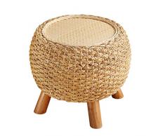 Rattan-Fußhocker/Massivholzhocker, Retro-Rundsofa-Hocker, einfache Schuhbank für Zuhause, geeignet für Wohnzimmer, Schlafzimmer, Esszimmer
