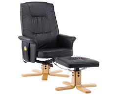 vidaXL Massagesessel mit Fußhocker Hocker Wärmefunktion Massage Relaxsessel Fernsehsessel TV Sessel Polstersessel Ruhesessel Schwarz Kunstleder