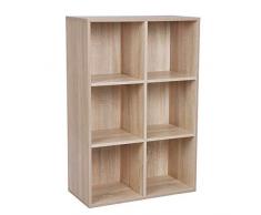 VASAGLE Bücherregal mit 6 Fächern, Holzregal, Würfelregal, Aufbewahrungsregal, 65,5 x 97,5 x 30 cm, Eichen-Optik, LBC203H