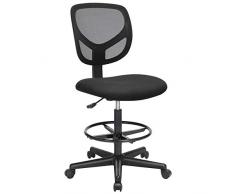 SONGMICS Bürostuhl, Ergonomischer Arbeitshocker, Sitzhöhe 53,5-73,5 cm, Hoher Arbeitsstuhl mit verstellbare Fußring, Belastbarkeit 120 kg, Schwarz OBN15BK