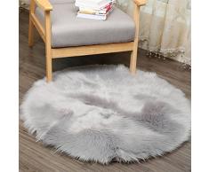 Faux Lammfell Schaffell Teppich ,HLZDH Kunstfell Dekofell in Super weich Lammfellimitat Teppich Longhair Fell Optik Nachahmung Wolle Bettvorleger Sofa Matte (Rundes grau, 60 X 60 CM)