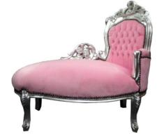 Casa Padrino Barock Kinder Chaiselongue Rosa/Silver Mod 2 - Recamiere Barock Möbel