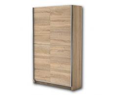 Stella Trading FAST Eleganter Kleiderschrank / Garderobenschrank mit viel Stauraum - Vielseitiger Schwebetürenschrank in Sonoma Eiche Optik - 125 x 195 x 38 cm (B/H/T)