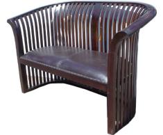 Guru-Shop Kolonialstil-Sofa aus Teakholz mit Gepolsterter Ledersitzfläche - Modell 10, Braun, 90x140x70 cm, Sitzmöbel