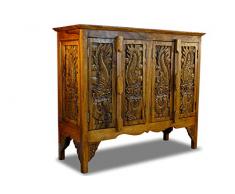 Massivholz Sideboard Dragon II - 80x96cm Kommode aus Akazie mit Drachen Schnitzerei (kolonial)