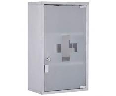 HOMCOM Edelstahl Medizinschrank Arzneischrank Erste Hilfe Schrank mit Schloss (3 Fächer)