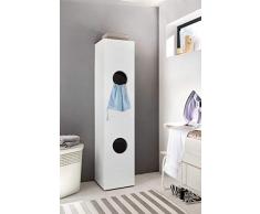 lifestyle4living Wäscheschrank in weiß mit 2 Aussparungen, Schrank mit 2 Einlegeböden und 2 praktischen Wäscheboxen, Hochschrank zum einfachen Sortieren Ihrer Wäsche