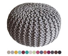 casamia Pouf Sitzpuff Strick Velours Sitzhocker Strickhocker Sitzpouf Bodenkissen viele Arten/Farben u. Maße Farbe ø 45 hellgrau Baumwolle