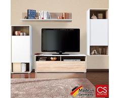 Wohnwand Anbauwand Schrankwand Wohnzimmerschrank Mediawand modern CS Schmal Made in Germany - Farbauswahl Eiche/Weiß