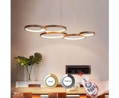 Moderne LED Pendelleuchte Dimmbar Mit Fernbedienung Hängeleuchte Pendellampe Höhenverstehbar Hängelampe Kronleuchterfür Wohnzimmer Esszimmer Büro Schlafzimmer Decken Lampe 92 * 55cm 63W Five rings