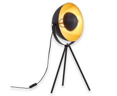 Briloner Leuchten Tischlampe Dreibein/Tripod, Tischlampe, Metall, Retro-Lampe Schwarz & Gold, Vintage-Dekoration Wohnzimmer, Studio-Leuchte, max. 60 W, E27