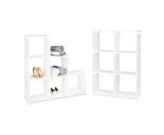 2 x Stufenregal im Set, je 6 Fächer, stabiles Treppenregal, Regalsystem, Raumteiler, weiß