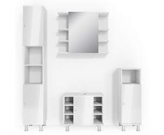 Vicco Badmöbel Set Badezimmermöbel Fynn Spiegel + Unterschrank + Midischrank + Hochschrank (Set 4, Weiß Hochglanz)