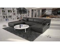 SalesFever Große Wohn-Landschaft mit Microfaser in Antik-Optik schwarz 335x235 cm U-Form | Varegua-U | Moderne Sofa-Garnitur Recamiere Links | Polster-Couch für Wohnzimmer schwarz 335cm x 235cm