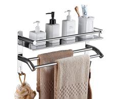 Homfa Bad Regale Edelstahl Duschregal Mit Handtuchhalter Ohne Bohren doppelten Badetuchstangen mit Haken für Badezimmer und Küchen 50 * 23 * 14 cm