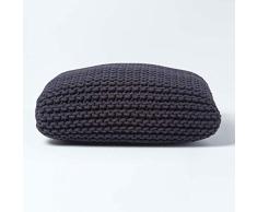 Homescapes Strickpouf groß schwarz 70 x 20 cm Bodenkissen Sitzkissen 100% Baumwoll Bezug grob gestrickt mit Polystyrol Füllung