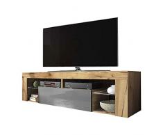 Selsey Bianko – TV-Lowboard/TV-Schrank in Holz-Optik mit Klappe Hochglanz Stehend, Lancaster Eiche/Grau Hochglanz, 35 x 140 x 51 cm