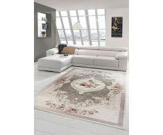 Merinos Teppich Blumen Wohnzimmerteppich waschbar in Beige Rosa Größe 160x230 cm