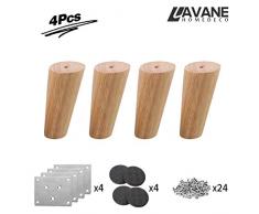 10cm Holz Tischbeine, La Vane 4 Stück Massivholz Schräg Konisch Ersatz Möbelfüße Möbelbeine mit Montageplatten & Schrauben für Sofa Bett Schrank Couch Stuhl