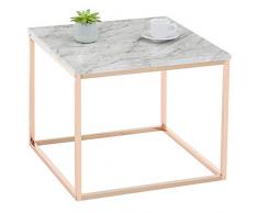IDIMEX Beistelltisch ROMI, Couchtisch Sofatisch quadratisch, MDF Tischplatte mit Marmor Optik in weiß, Metallgestell rosé Gold