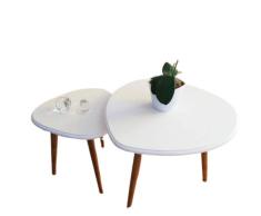 Milanino 2er Set Beistelltisch in Weißer Couchtisch Holz - Ideal geeignet als Wohnzimmertisch, Büro, Praxen, Events - Runder Seitentisch, Skandinavischer Couchtisch aus Holz