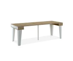 Comfort Home Innovation- Nordische KL- Ausziehbarer Konsoletisch, Esszimmertisch und Wohnzimmertisch, rechteckig, Skandinavischer Stil, bis 237 cm, Oberfläche Mattweiß/Gebürstete Eiche