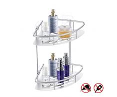 Charmingwater Duschablage Eckregal 2 Etagen Duschkorb Eckablage Duschregal Dusche Organizer shampoo halter, ohne Bohren Selbstklebende, Aluminium