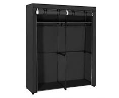 SONGMICS Kleiderschrank, Garderobe mit 2 Kleiderstangen, Aufbewahrung von Kleidung, Stoffschrank, Kleiderständer, faltbar, Ankleidezimmer, Schlafzimmer, 140 x 43 x 174 cm, schwarz RYG02BK
