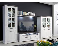 expendio Wohnwand Gaston 40 Weiss grau 4-teilig 356x210x55 cm LED-Beleuchtung Schrankwand Vitrine Lowboard Wandboard Wohnzimmer Landhaus