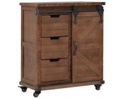 Festnight Aufbewahrungsschrank | Vintage Sideboard | Industrial Kommode | Beistellschrank mit Rollen | Holz Schubkastenkommode | Braun Massives Tannenholz und Stahl 64x33,5x75 cm