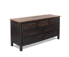 DESIGN DELIGHTS Holz KOMMODE KOLONIAL | 160x72x42cm (BxHxT), Recyclingholz | Wohnzimmer Sideboard, Flur Anrichte, Schubladenkommode | Farbe: 04 schwarz-Natur