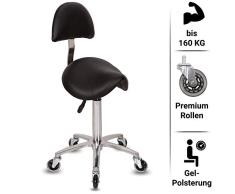 Staboos Profi Arbeitshocker - Drehhocker höhenverstellbar von 60-80cm - Rollhocker Premium Rollen - Büro Hocker mit Lehne - Gel Sattel Hocker aus Alu (Silber)