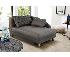 lifestyle4living Recamiere mit Schlaffunktion und Bettkasten | Schlafsofa in Grau | Chaiselongue lädt mit 84x200 Liegefläche und 2 Kissen zum Verweilen EIN