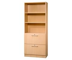 Bümö® Office Hängeregistratur-Regal Schrank abschließbar aus Holz | Kombination Hängeregister-/Regalschrank inkl. Einlegeböden | Büroschrank - Büro Schrankwand System (Aktenregal/Hängeregistratur-Kombi, Buche/Buche)