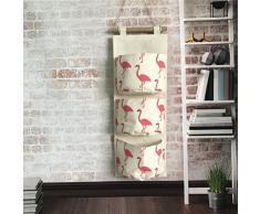 Inwagui Hängeorganizer Hängende Kombination mit 3 Tasche Wand Tür Wandschrank Speicher Beutel Baumwolltuch Hängeaufbewahrung - Flamingo A