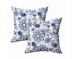 Shorping Outdoor-Kissenbezug, mit Reißverschluss, Kissenbezüge, 40,6 x 40,6 cm, Muster, stilisierte Blumen, Pflanzen für Zuhause Sofa und Bettwäsche Kolonialstil 18X18 Set of 2 Multi 3