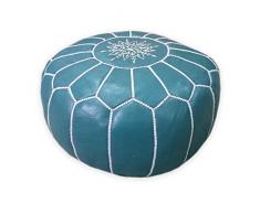 LORIENT Interior Orientalischer Leder Pouf Cyan 50cm inklusive Füllung | Marokkanischer Hocker Sitzhocker Fusshocker | Marokkanisches Sitzkissen Sitzpouf