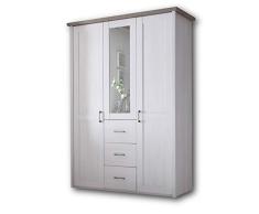 LUCA KOMFORT Eleganter Kleiderschrank im Landhausstil 3-türig - Vielseitiger Drehtürenschrank mit Spiegeltür in Pinie Weiß / Trüffel - 150 x 212 x 62 cm (B/H/T)