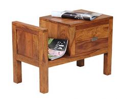 WOHNLING Nachttisch Massiv-Holz Sheesham Nacht-Kommode 40 cm Schublade mit Zeitungsablage Nachtschrank Echt-Holz Nachtköstchen dunkel-braun Landhaus-Stil Nachtkonsole Natur-Produkt Schlafzimmer-Möbel