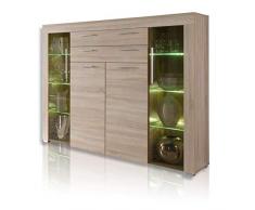 trendteam 1111-863-45 Highboard Boom in Eiche-sägerau hell mit brünierten Glasscheiben 160 x 137 x 40 cm