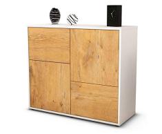 Stil.Zeit Sideboard Carla/Korpus Weiss matt/Front Holz-Design Eiche (92x79x35cm) Push-to-Open Technik