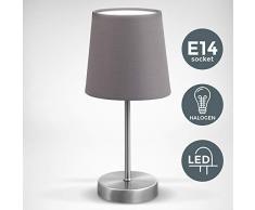 LED Tischleuchte | Stofflampe grau, matt-nickel | E14 | Tischlampe I Nachttischlampe mit Schalter | IP20