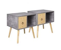 WOLTU Nachttisch 2er Set Nachtkommode Nachtschrank Beistelltisch Sofatisch, mit Schublade und Offenem Fach, mit Beinen, Holz, Grau, 48x40x50cm(BxTxH), TSR72gr-2