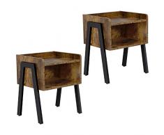 Yaheetech 2 STK. Nachttische, Retro Nachtschrank, Nachtkonsole mit 2 Ablagen, Industrie Beistelltische, stapelbar, Stabiler Metallgestell, Vintage Schwarz