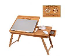 Nakey Klappbarer Laptoptisch, Bambus 100% höhenverstellbarer Notebooktisch mit Lüftungslöcher, Betttisch für Lesen oder Frühstücks, Zeichentisch und Esstisch für Bett 55 x (22.8-31) x 35 cm