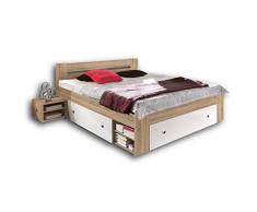 Stella Trading STEFAN Doppelbett Bettanlage 140 x 200 cm mit 2x Nachtkommoden - Schlafzimmer Komplett-Set in Eiche Sonoma Optik, weiß - 145 x 86 x 204 cm (B/H/T)