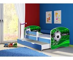 Clamaro Fantasia blau Motiv Kinderbett Komplett Set 180 x 80 cm inkl. Matratze, Lattenrost und Bettkasten Unterbett Schublade auf Rollen, Kantenschutzleisten umlaufend, extra Rausfallschutz Seitenteil (verstellbar), Seitenteile: